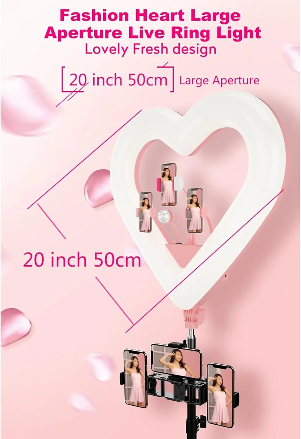 ZZjingli لوازم جانبی دوربین RK51 نور سلفی حلقه ای زیبایی پخش زنده به شکل قلب 51 سانتی متری بدون سه پایه