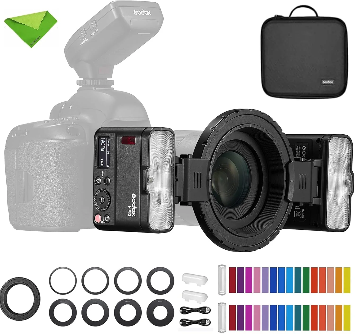 فلاش ماکرو Godox MF12-K2 فلاش اسپیدلایت TTL خارج از دوربین 12 وات، کنترل بی سیم 2.4G، حالت TTL/M، باتری لیتیومی داخلی 3.7 ولت/6.29 وات، سازگار با نیکون، سونی، کانن، فوجی، المپوس و پاناسونیک فلاش ماکرو Godox MF12-K2 فلاش اسپیدلایت TTL خارج از دوربین 12 وات، کنترل بی سیم 2.4G، حالت TTL/M، باتری لیتیومی داخلی 3.7 ولت/6.29 وات، سازگار با نیکون، سونی، کانن، فوجی، المپوس و پاناسونیک