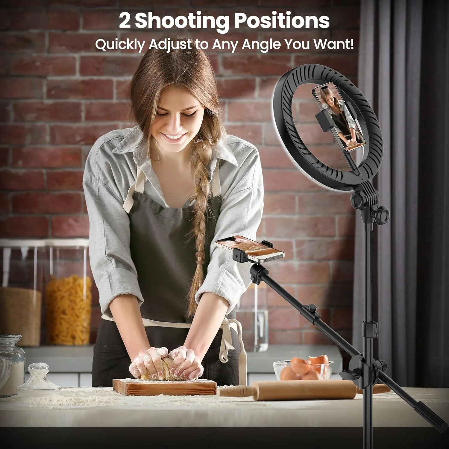 حلقه نور سلفی LUXSURE با پایه و نگهدارنده تلفن، سه پایه حلقه نور برای آیفون، پایه تلفن بالای سر 10.5 اینچی با پایه تلفن، سه پایه با نور برای پخش زنده/آرایش/یوتیوب/تیک تاک/آشپزی