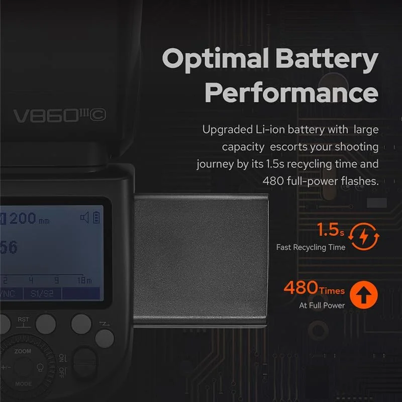 فلاش دوربین گودکس V860III-O TTL 2.4G GN60 HSS با نور مدلینگ 10 سرعته قابل تنظیم، سوئیچ یک کلیدی TTL+2600mA، اسپیدلایت باتری لیتیومی با بازیابی فوق العاده سریع برای المپوس (گودکس V860III-O)