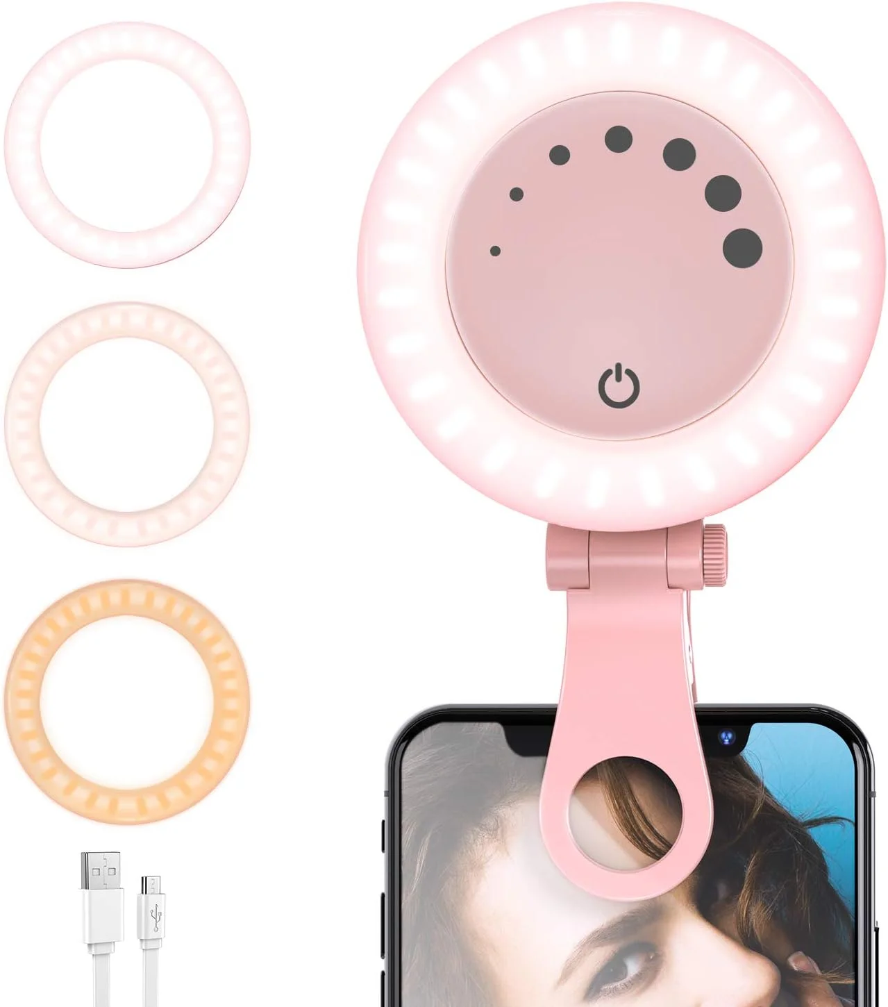 نور حلقه ای ویدئو کنفرانس iRhodesy، نور سلفی با گیره، نور قابل تنظیم وب کم، نور لپ تاپ برای کار از راه دور، آموزش از راه دور، تماس های وب کم و زوم و پخش زنده (صورتی)