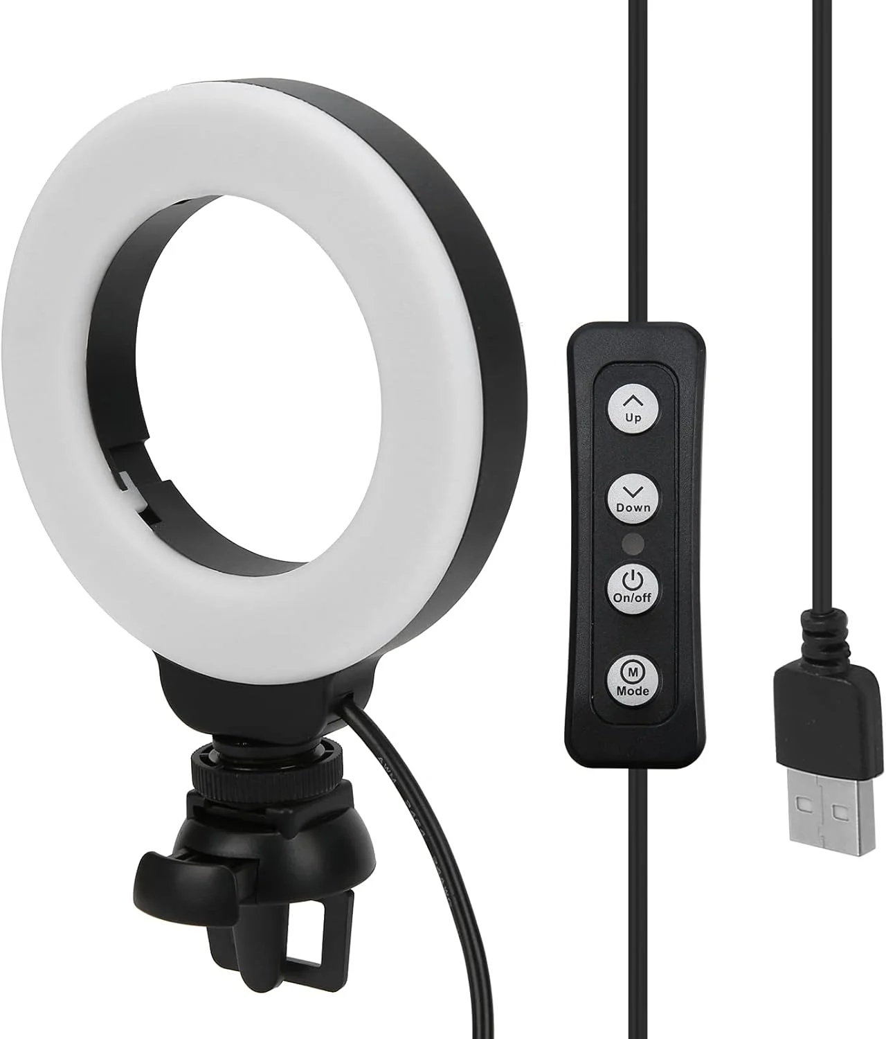 فلاش موبایل چراغ سلفی قابل حمل 4 اینچی LED با نور کم‌نور و گیره برای ویدیوهای زنده آنلاین، آموزش آنلاین، پخش زنده، تدریس و غیره