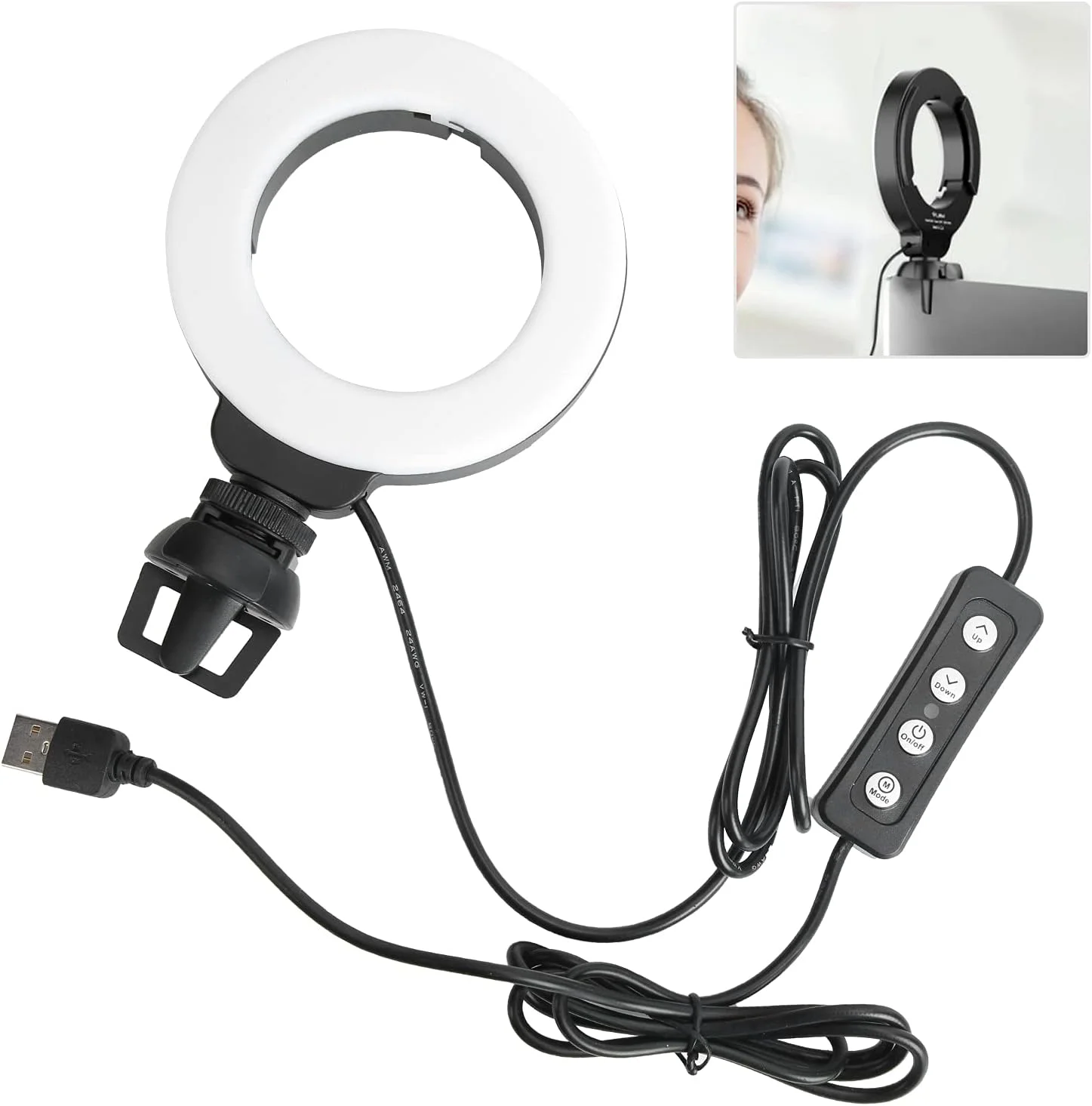 فلاش موبایل چراغ سلفی قابل حمل 4 اینچی LED با نور کم‌نور و گیره برای ویدیوهای زنده آنلاین، آموزش آنلاین، پخش زنده، تدریس و غیره