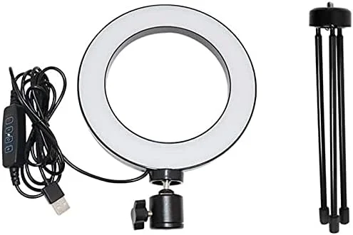 نور سلفی 8 اینچی قابل اعتماد با پایه نگهدارنده برای پخش زنده/آرایش/ویدیو یوتیوب، نور عکاسی مینی دوربین زیبایی قابل تنظیم برای اکثر تلفن های اندروید/آی او اس (رنگ: نور 16 سانتی متری)