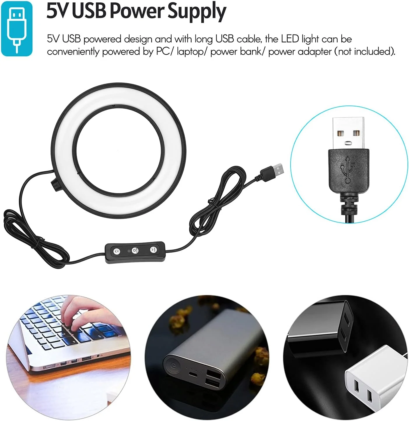 کیت نور حلقه ای ال ای دی 6 اینچی CalmGeek PH-01 شامل 1 * نور حلقه ای USB 5600K، 1 * سه پایه رومیزی، 1 * سر توپی فلزی انعطاف پذیر، 4 * فیلتر رنگی (قرمز/زرد/آبی/سبز) برای پخش زنده آنلاین