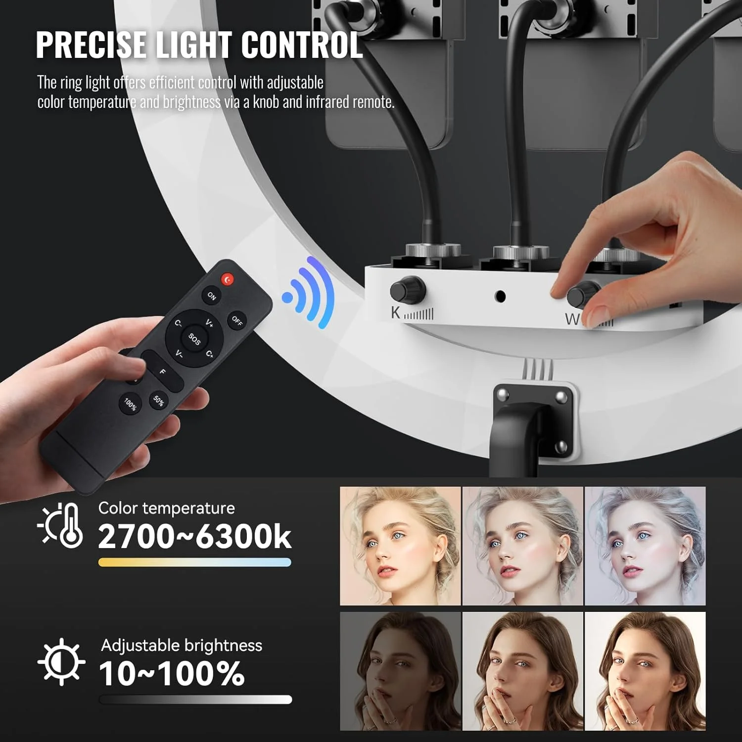 حلقه نور 18 اینچی SH، حلقه نور LED با دمای رنگ قابل تنظیم 2700-6500K به همراه پایه و کیف حمل برای سلفی، آرایش، TikTok، YouTube، پخش زنده، ولاگ