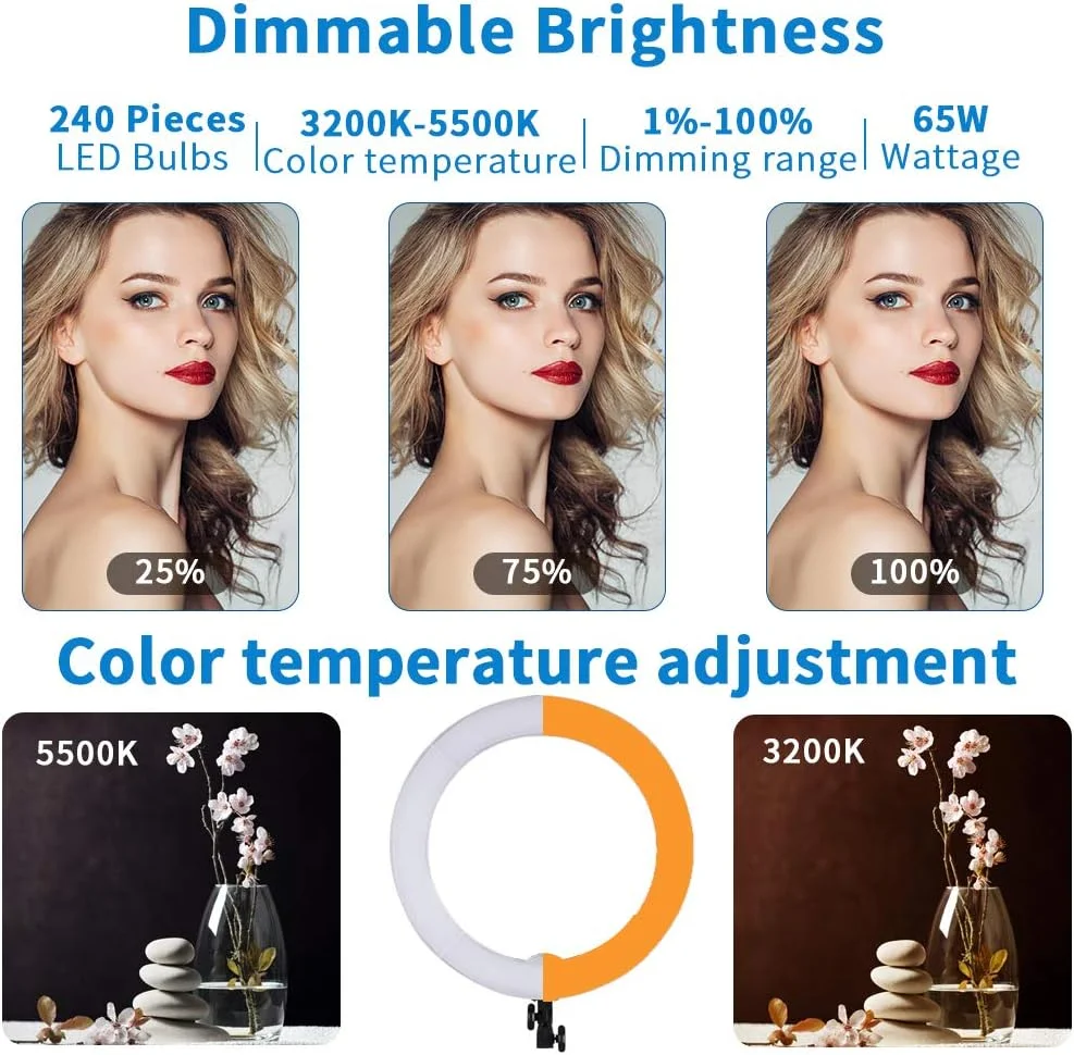 حلقه نور ال ای دی 18 اینچی GSKAIWEN با توان 65 وات به همراه آینه، مناسب برای نور مژه، نور زیبایی، تاتو ابرو، اکستنشن مژه، نورپردازی استودیویی، عکاسی و فیلمبرداری به همراه پایه، نگهدارنده تلفن و آینه حلقه نور ال ای دی 18 اینچی GSKAIWEN با توان 65 وات به همراه آینه، مناسب برای نور مژه، نور زیبایی، تاتو ابرو، اکستنشن مژه، نورپردازی استودیویی، عکاسی و فیلمبرداری به همراه پایه، نگهدارنده تلفن و آینه