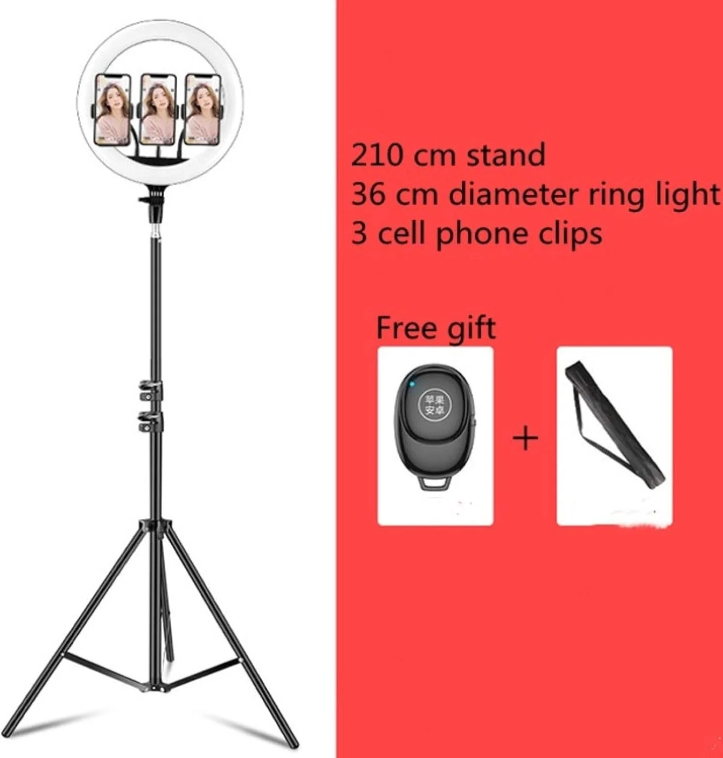 CHENCHUAN نور حلقه ای LED با دمای رنگ قابل تنظیم 14 اینچ + 3 گیره تلفن، مجموعه پخش زنده با پایه سه پایه 2.1 متری، دوشاخه CN برای عکاسی و پخش زنده