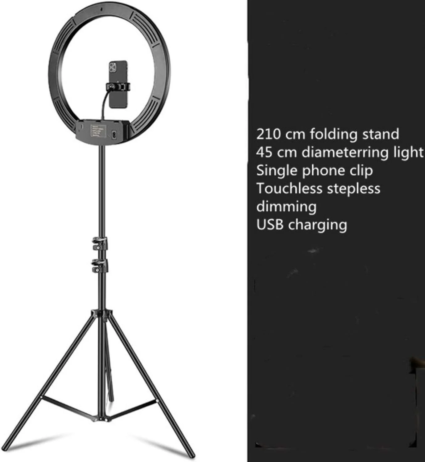 CHENCHUAN نور حلقه ای LED قابل تنظیم دمای رنگ 18 اینچی با گیره تلفن، مجموعه پخش زنده با پایه سه پایه 2.1 متری، دوشاخه CN، مناسب برای عکاسی و پخش زنده