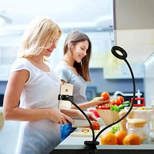 پایه/نگهدارنده موبایل، گیره تلفن هوشمند، نور حلقه ای ال ای دی برای ویدیوهای زنده، چراغ آرایش با سه فیلتر مختلف