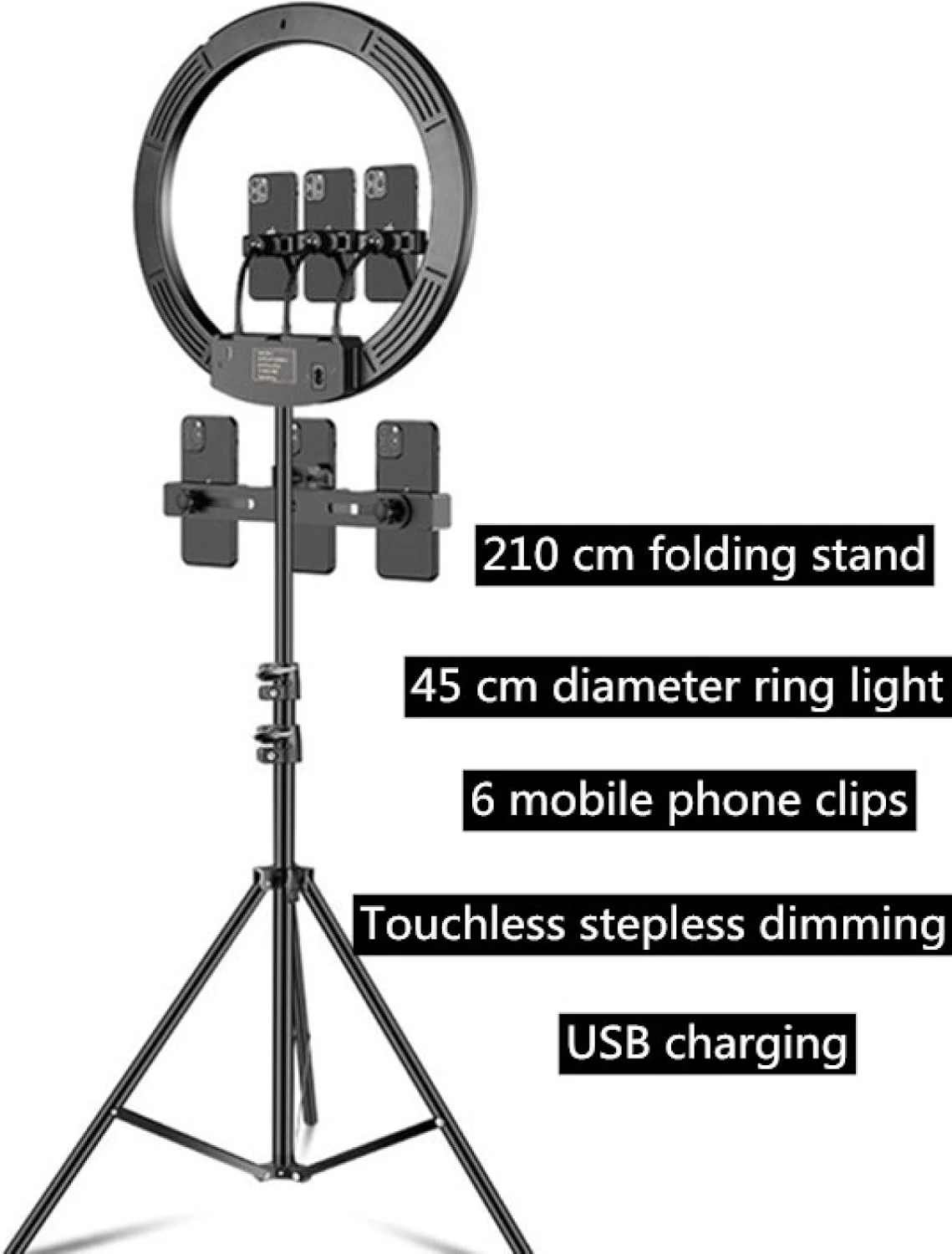 CHENCHUAN نور حلقه ای LED قابل تنظیم دمای رنگ 18 اینچ + گیره تلفن همراه، مجموعه پخش زنده با پایه سه پایه 2.1 متری، دوشاخه CN برای عکاسی و پخش زنده