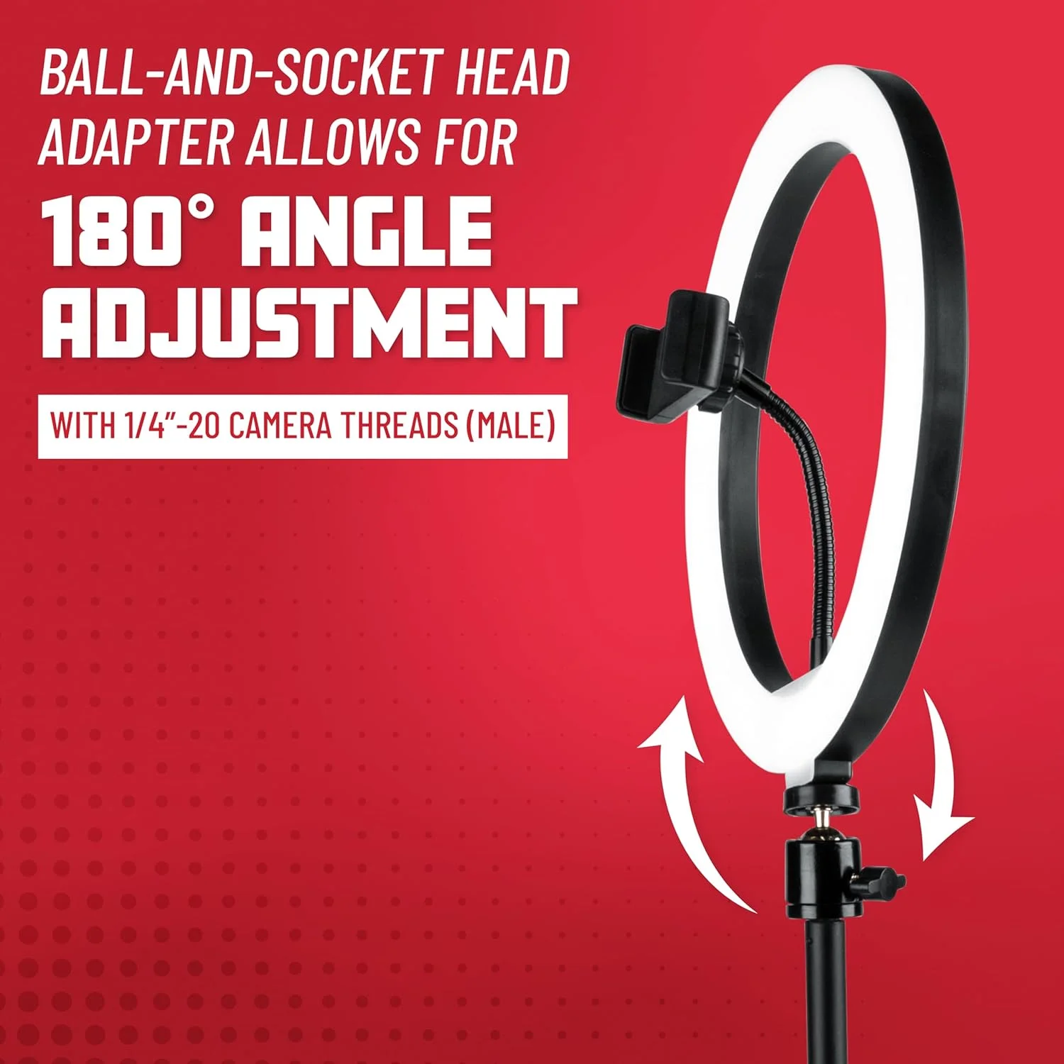 پایه رومیزی چراغ حلقه ای ال ای دی 10 اینچی Gator Frameworks با نگهدارنده تلفن و پایه وزنی فشرده (GFW-RINGLIGHTDSKTP)، مشکی