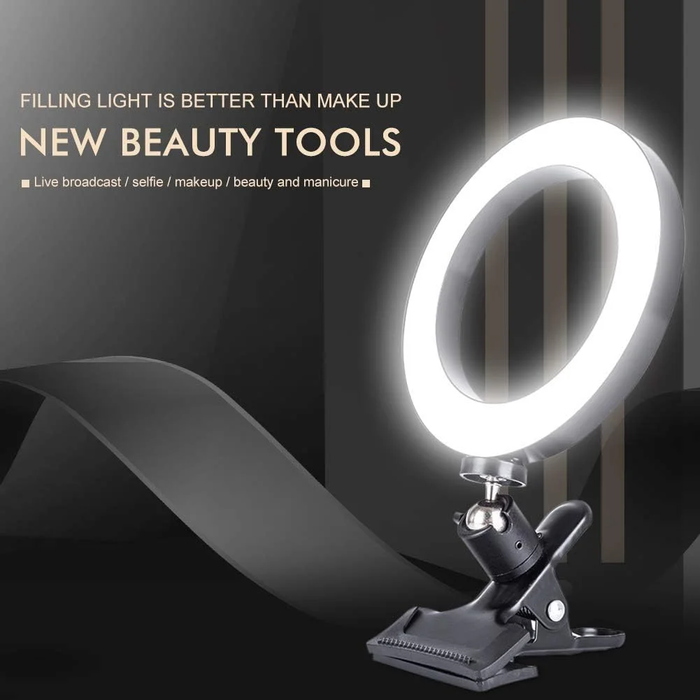 نور حلقه ای سلفی، نور پرکننده حلقه ای 20 سانتی متری برای تلفن همراه و کامپیوتر، نور LED آرایشی با 3 حالت نورپردازی قابل تنظیم برای پخش زنده، ویدئو و زیبایی