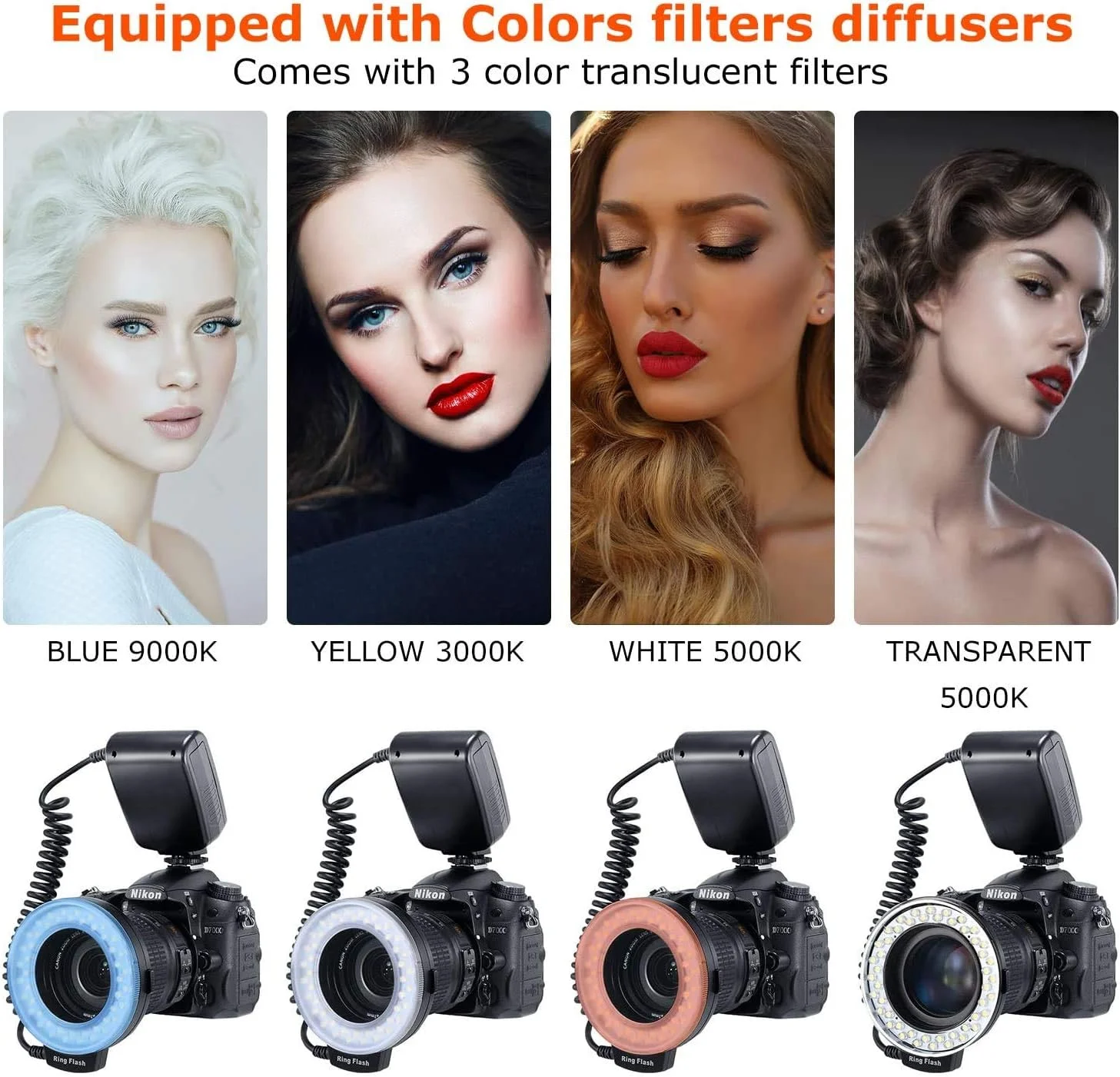 فلاش حلقه ای LED ماکرو دیجیتال Nc 48 با صفحه نمایش LCD سازگار با نیکون، کانن، سونی، پاناسونیک، لایکا، فوجی فیلم، پنتاکس و دوربین های DSLR الیمپوس