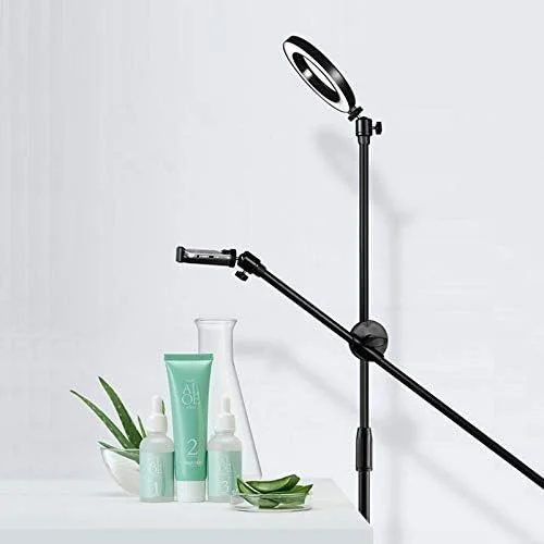 حلقه نور FGVBC با قابلیت تنظیم نور، چراغ LED زیبایی + پایه نگهدارنده قابل تنظیم برای عکاسی با تلفن همراه + بازویی (رنگ: مجموعه 4)