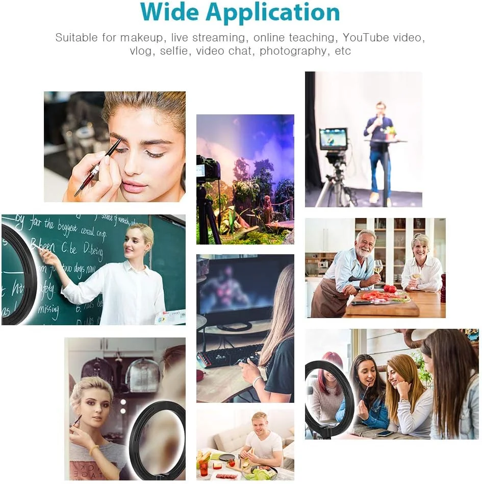 نور حلقه ای LED دوسلف 10.2 اینچی 3200K-5500K با قابلیت تنظیم نور، چراغ رومیزی دوربین با 3 حالت نور و 10 روشنایی قابل تنظیم برای پخش زنده، سلفی، آرایش، ویدیو یوتیوب، ولاگ و عکاسی