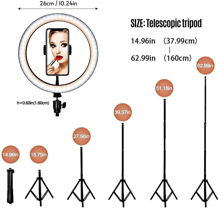 نور حلقه ای 26 سانتی متری douself، نور مکمل LED تاشو برای عکاسی، پخش زنده، آرایش، ویدیوهای یوتیوب با پایه سه پایه و شاتر از راه دور