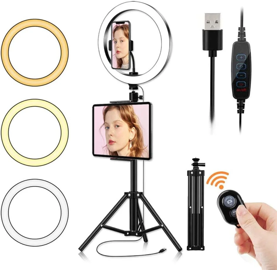 حلقه نور ال ای دی با نگهدارنده تلفن، کیت حلقه نور قابل تنظیم GIM با پایه سه پایه قابل تنظیم با منبع تغذیه USB برای یوتیوب، عکاسی، پخش زنده، تیک تاک (8 اینچ)