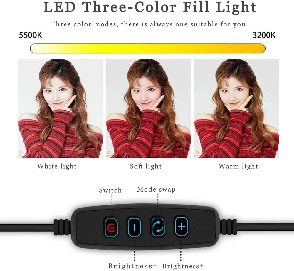 حلقه نور ال ای دی با نگهدارنده تلفن، کیت حلقه نور قابل تنظیم GIM با پایه سه پایه قابل تنظیم با منبع تغذیه USB برای یوتیوب، عکاسی، پخش زنده، تیک تاک (8 اینچ)