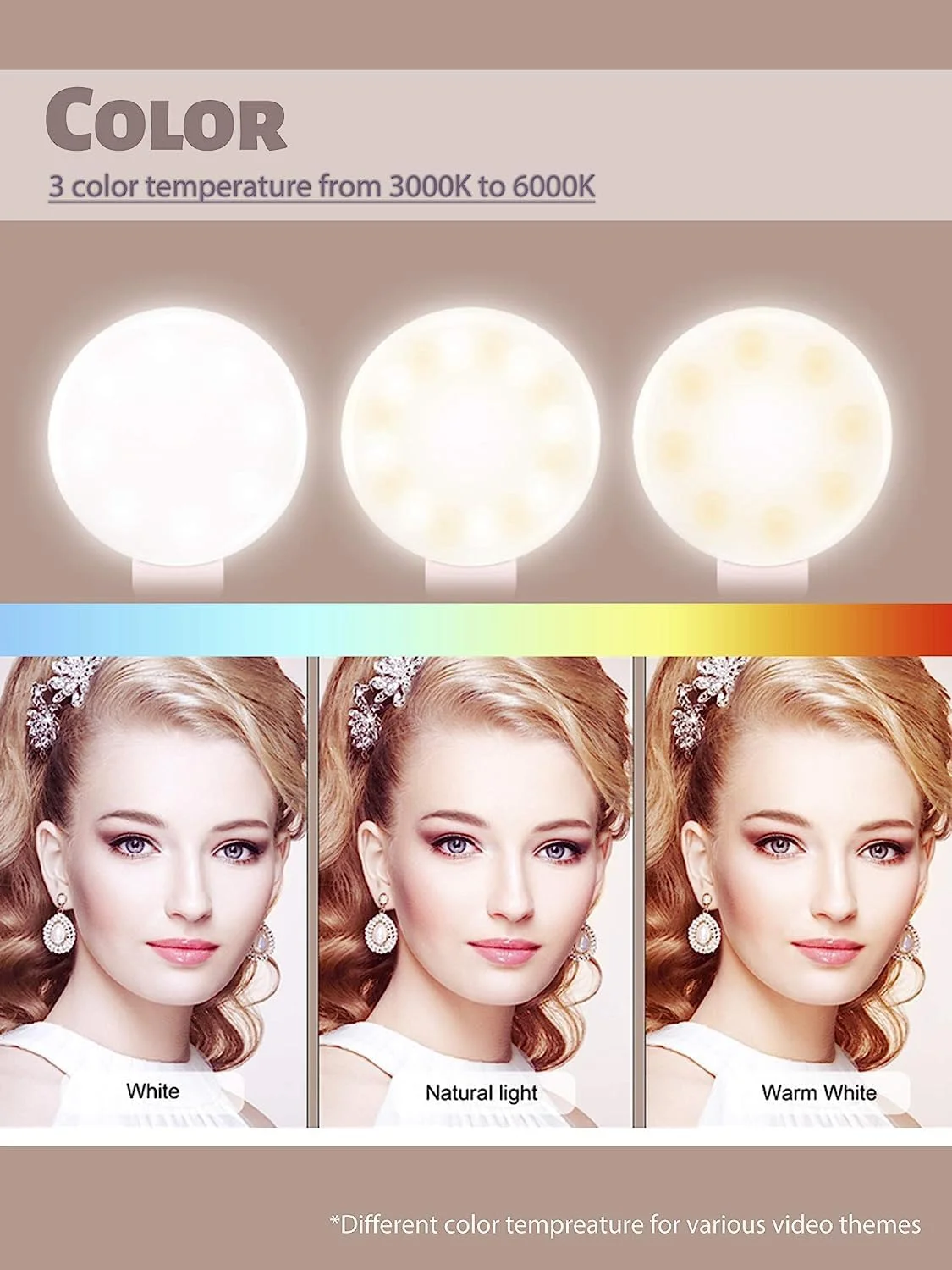 نور حلقه ای سلفی گیره دار برای تلفن همراه، دارای 3 دمای رنگ، نور حلقه ای LED کوچک قابل شارژ مشکی برای پخش زنده یوتیوب | ویدیوهای کوتاه | پرتره