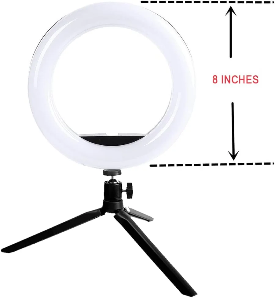 حلقه نور ال ای دی 8 اینچی ویویتار با پایه سه پایه و نگهدارنده تلفن همراه، نورپردازی ویدئویی برای استریم و ولاگ، نور رومیزی با منبع تغذیه USB برای عکاسی و آرایش حلقه نور ال ای دی 8 اینچی ویویتار با پایه سه پایه و نگهدارنده تلفن همراه، نورپردازی ویدئویی برای استریم و ولاگ، نور رومیزی با منبع تغذیه USB برای عکاسی و آرایش