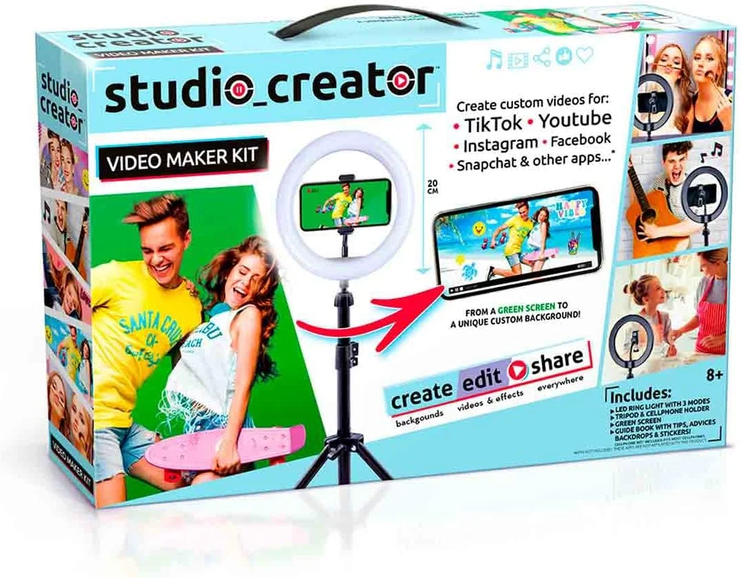 کیت ساخت ویدیو استودیو کریتور کانال تویز، مشکی - TikTok، YouTube، اینفلوئنسرها: ویدیوهایی با کیفیت حرفه ای بسازید - چراغ حلقه ای LED 20 سانتی متری، نگهدارنده تلفن، سه پایه، پرده سبز - سن 13 سال به بالا کیت ساخت ویدیو استودیو کریتور کانال تویز، مشکی - TikTok، YouTube، اینفلوئنسرها: ویدیوهایی با کیفیت حرفه ای بسازید - چراغ حلقه ای LED 20 سانتی متری، نگهدارنده تلفن، سه پایه، پرده سبز - سن 13 سال به بالا