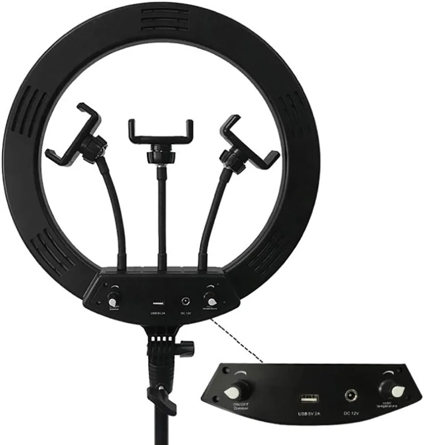 حلقه نور سلفی NAOR، حلقه نور LED با پایه سه پایه 210 سانتی متری، حلقه نور با 3 حالت نور با نگهدارنده تلفن همراه، نور پرکننده حلقه USB داخلی برای فیلم های YouTube و آرایش/عکاسی زنده (14 اینچ - سه)