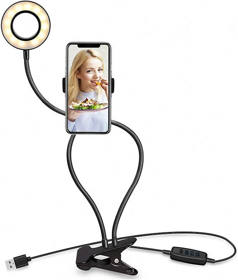 چراغ حلقه ای سلفی USB آرایشی CHENCHUAN با گیره و پایه نگهدارنده گوشی موبایل، دارای 3 حالت نور و 10 سطح روشنایی، سازگار با آیفون/اندروید، برای پخش زنده، KTV، Liv چراغ حلقه ای سلفی USB آرایشی CHENCHUAN با گیره و پایه نگهدارنده گوشی موبایل، دارای 3 حالت نور و 10 سطح روشنایی، سازگار با آیفون/اندروید، برای پخش زنده، KTV، Liv