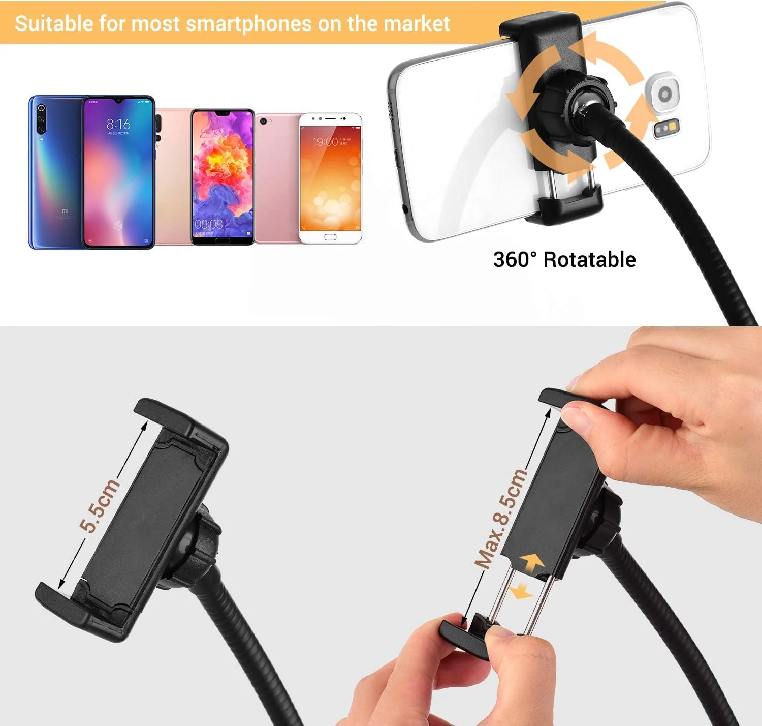 چراغ حلقه ای مینی USB گیره دار 3.5 اینچی با 3 حالت نورپردازی و بازوهای انعطاف پذیر قابل تنظیم با نگهدارنده تلفن و گیره میکروفون برای پخش زنده ویدیو، آواز خواندن آنلاین، چت و سلفی