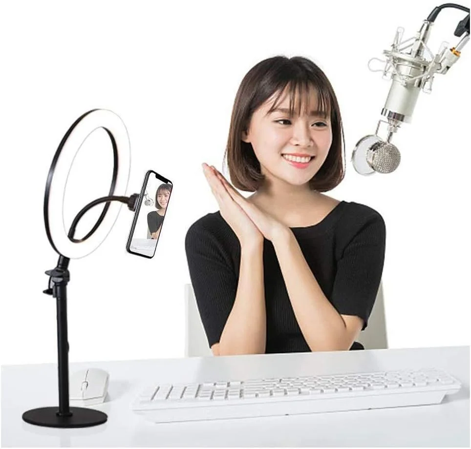 نور حلقه ای ال ای دی 10 اینچی KOASDNI، نور پرکننده براکت پخش زنده رومیزی، مناسب برای عکاسی در فضای باز، آرایشی (سایز: 10 اینچ)