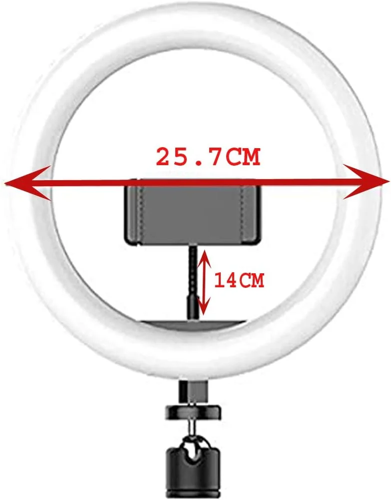 حلقه نور ال ای دی 10 اینچی برای دوربین، گوشی، فیلمبرداری ویدیوهای یوتیوب و آرایش (T 925، مشکی)