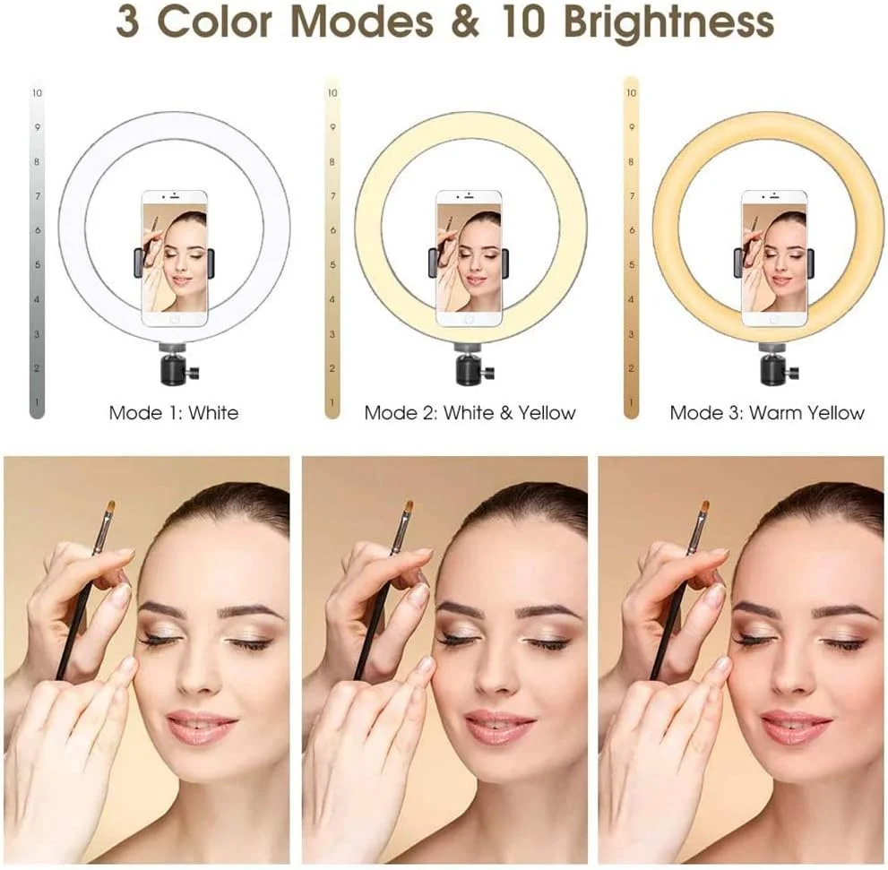 نور حلقه ای ال ای دی 10 اینچی با قابلیت تنظیم نور، نورپردازی رومیزی عکاسی با سه پایه، تغذیه از طریق USB، مناسب برای ویدیوهای یوتیوب، سلفی، آرایش، پخش زنده، ولاگ، صورتی