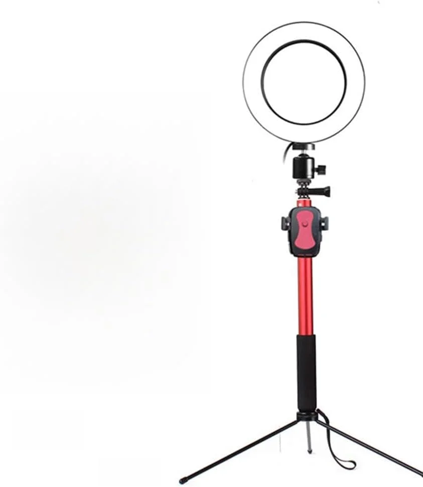 حلقه نور 8 اینچی با سه پایه، 3 رنگ نور، 10 سطح روشنایی، مناسب برای ویدیوهای یوتیوب، سلفی، آرایش، پخش زنده، ولاگ، قرمز