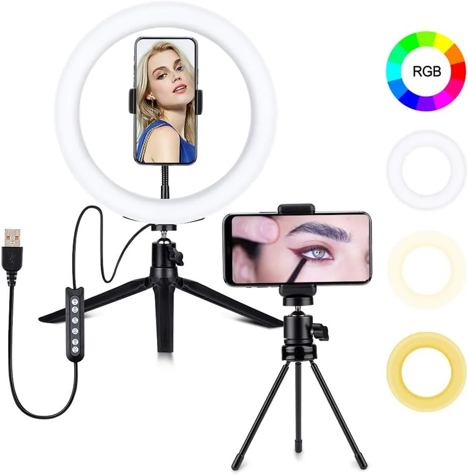 نور حلقه ای LED SHYYL با قابلیت تنظیم نور، نورپردازی رومیزی عکاسی با سه پایه برای ویدیوهای یوتیوب، سلفی، آرایش، پخش زنده و ولاگ
