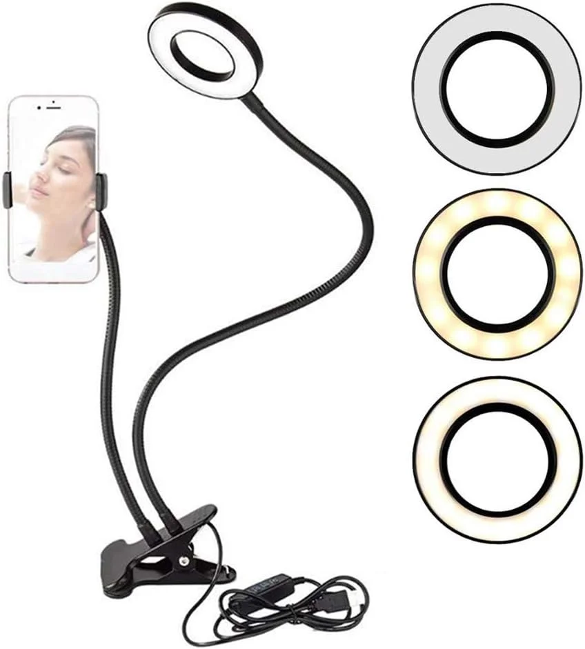 نور حلقه ای SHYYL، نور پرکننده 6 اینچی با پایه نگهدارنده تلفن همراه، 3 حالت رنگی و 10 روشنایی، برای ویدیوهای یوتیوب، سلفی، آرایش، پخش زنده، ولاگ