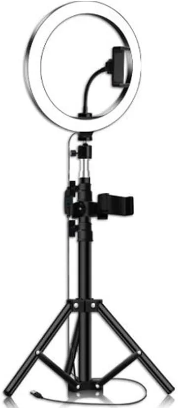 حلقه نور 10 اینچی با سه پایه، چراغ پرکننده 4 در 1 با 3 رنگ نور و 10 سطح روشنایی، برای ویدیوهای یوتیوب، سلفی، آرایش، پخش زنده، سه پایه 160 سانتی متری