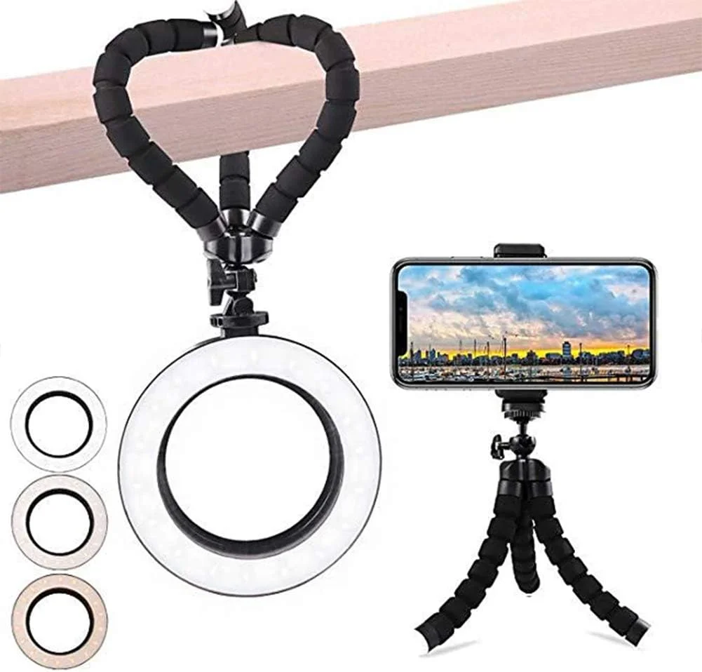 نور حلقه ای ال ای دی 6.2 اینچی برای تیک تاک، ویدیوهای یوتیوب، عکاسی دوربین، سه پایه، استند سلفی، 3 رنگ نور، 10 سطح روشنایی، یک ست کامل