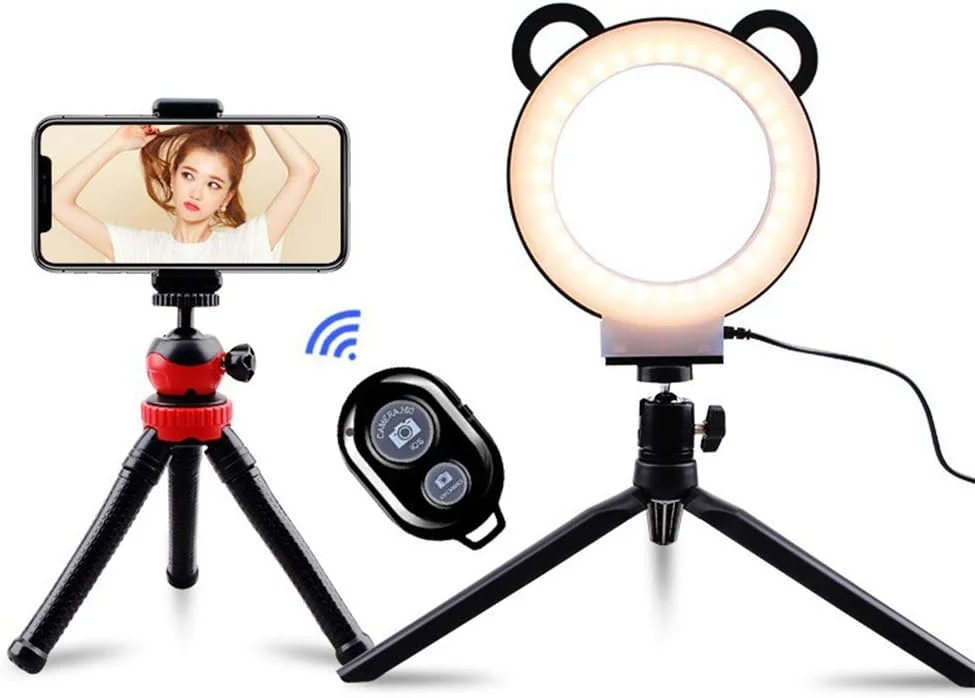 نور حلقه ای LED، نور پرکننده 6.2 اینچی با سه پایه و نگهدارنده تلفن، 3 رنگ قابل تنظیم، برای ویدیوهای یوتیوب، سلفی، آرایش، پخش زنده، ولاگ