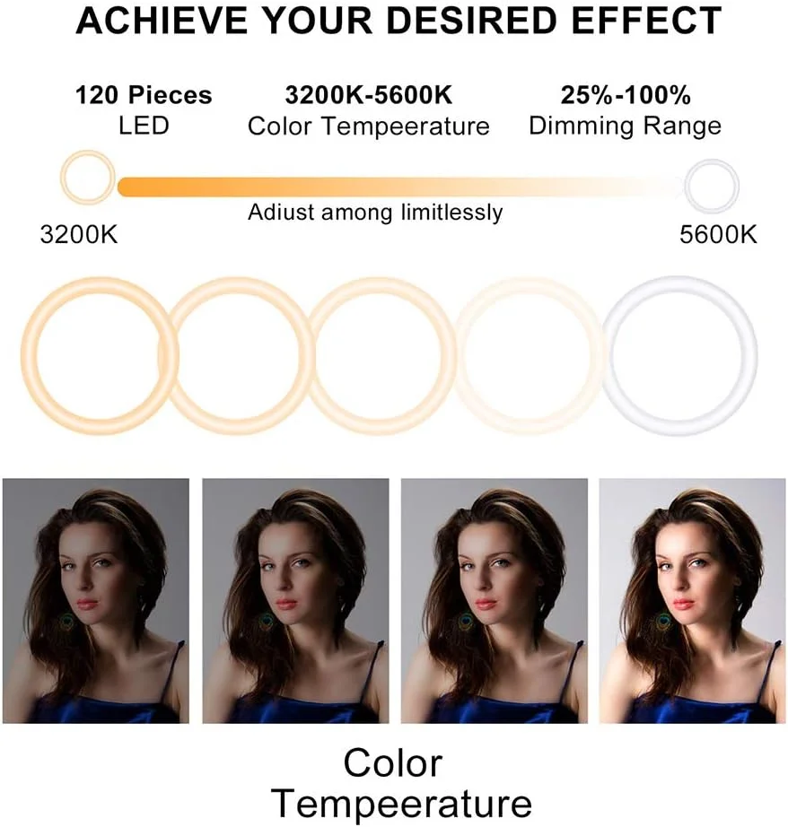 نور حلقه ای LED، نور پرکننده 6.2 اینچی با سه پایه و نگهدارنده تلفن، 3 رنگ قابل تنظیم، برای ویدیوهای یوتیوب، سلفی، آرایش، پخش زنده، ولاگ