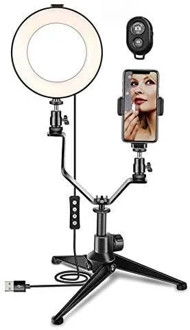 حلقه نور 6 اینچی با سه پایه، 3 رنگ قابل تنظیم، برای ویدیوهای یوتیوب، سلفی، آرایش، پخش زنده، ولاگ، دوربین، عکاسی