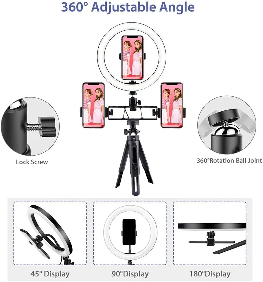 نور پرکننده 10 اینچی SHYYL با 3 پایه نگهدارنده موبایل، 3 رنگ قابل تنظیم، برای ویدیوهای یوتیوب، سلفی، آرایش، پخش زنده و ولاگ