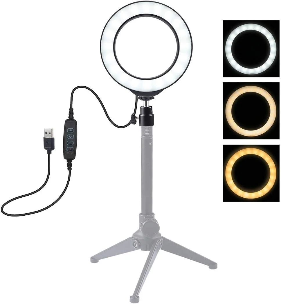نور حلقه ای ال ای دی دوزن 4.7 اینچی 12 سانتی متری USB با 3 حالت نورپردازی قابل تنظیم برای ولاگ و عکاسی با پایه نگهدارنده توپی سه پایه (مشکی) لوازم جانبی (رنگ: مشکی)