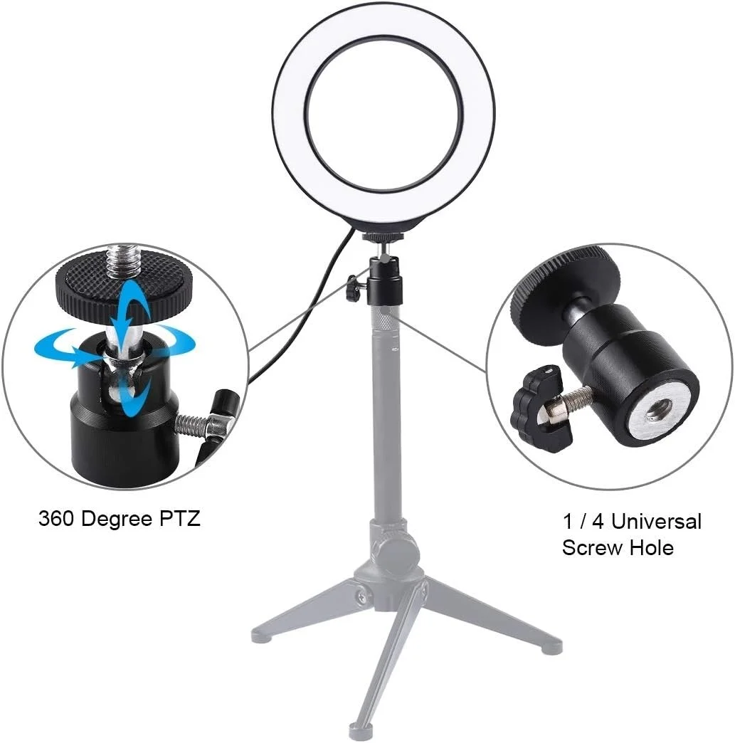نور حلقه ای ال ای دی دوزن 4.7 اینچی 12 سانتی متری USB با 3 حالت نورپردازی قابل تنظیم برای ولاگ و عکاسی با پایه نگهدارنده توپی سه پایه (مشکی) لوازم جانبی (رنگ: مشکی)