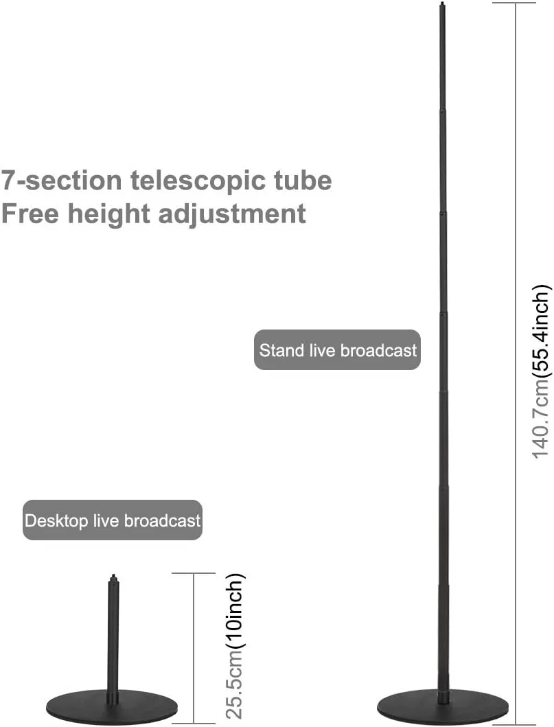 پایه رومیزی گرد 140 سانتی متری Duzhen + نگهدارنده دوگانه تلفن برای پخش زنده + کیت نور ویدئویی حلقه ای LED 26 سانتی متری 10.2 اینچی با لوازم جانبی سر توپی سه پایه کفش سرد