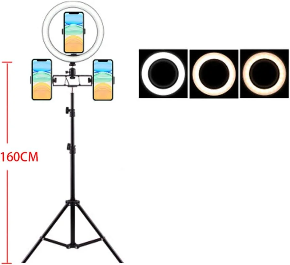 حلقه نور 10 اینچی SHYYL با 3 نگهدارنده تلفن همراه، 3 حالت رنگی قابل تنظیم، برای ویدیوهای یوتیوب، سلفی، آرایش، پخش زنده، 160 سانتی متر حلقه نور 10 اینچی SHYYL با 3 نگهدارنده تلفن همراه، 3 حالت رنگی قابل تنظیم، برای ویدیوهای یوتیوب، سلفی، آرایش، پخش زنده، 160 سانتی متر