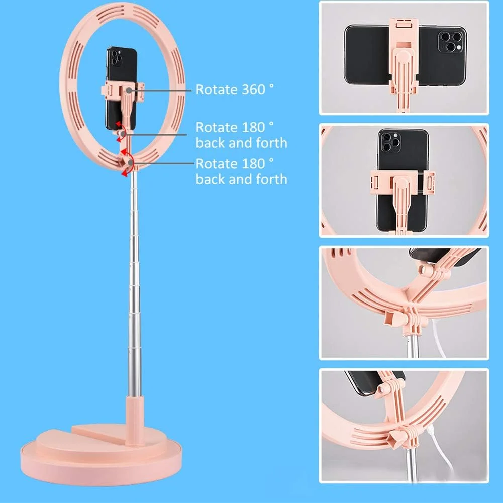 حلقه نور ال ای دی، نور پرکننده تاشو 10 اینچی با منبع تغذیه USB، جمع شونده و قابل تنظیم نور، برای ویدیوهای یوتیوب، سلفی، آرایش، پخش زنده، ولاگ، دوربین، عکاسی