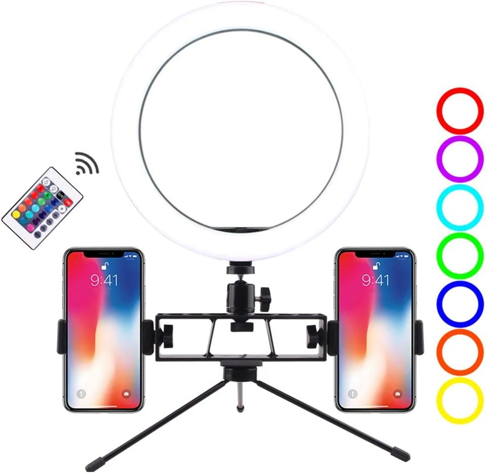 نور حلقه ای LED SHYYL، نور پرکننده RGB 10 اینچی با پورت USB، کم نور شدن بدون پله کنترل از راه دور، برای ویدیوهای یوتیوب، سلفی، آرایش، پخش زنده، ولاگ، دوربین، عکاسی، 2 براکت نور حلقه ای LED SHYYL، نور پرکننده RGB 10 اینچی با پورت USB، کم نور شدن بدون پله کنترل از راه دور، برای ویدیوهای یوتیوب، سلفی، آرایش، پخش زنده، ولاگ، دوربین، عکاسی، 2 براکت