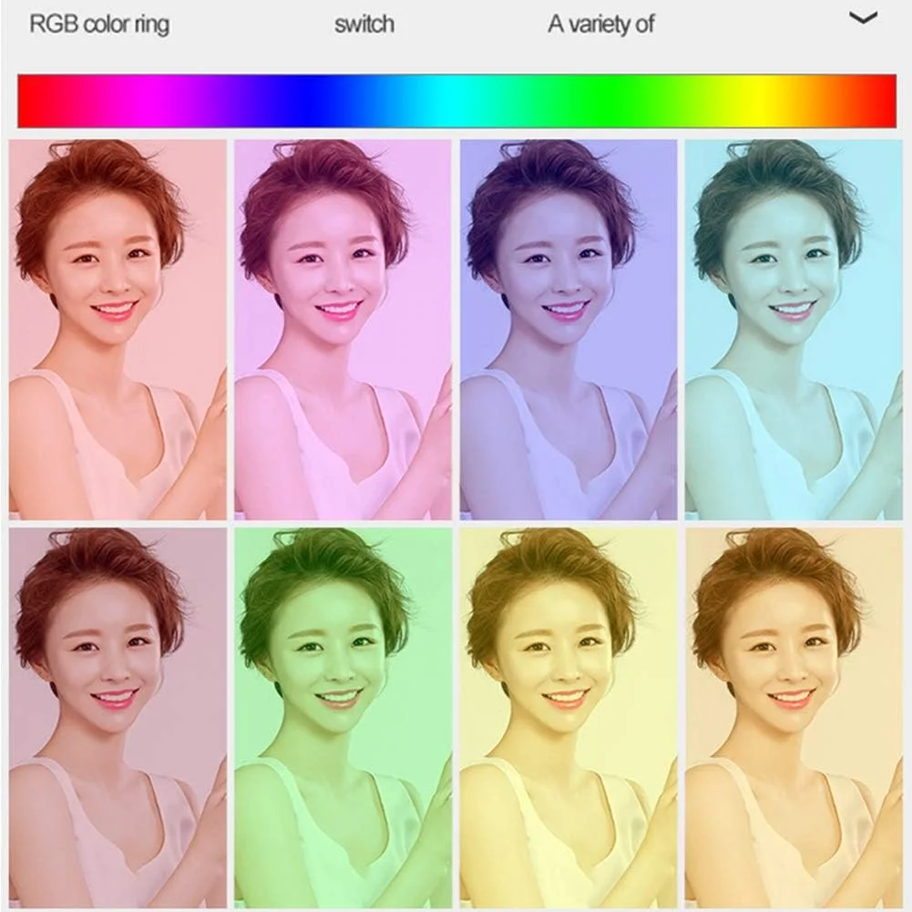 نور حلقه ای LED مدل SHYYL، نور پرکننده RGB با کنترل از راه دور، پورت USB با قابلیت تنظیم نور پیوسته، برای سلفی، ویدیو یوتیوب، آرایش، پخش زنده، ولاگ، دوربین، عکاسی، دارای 2 پایه