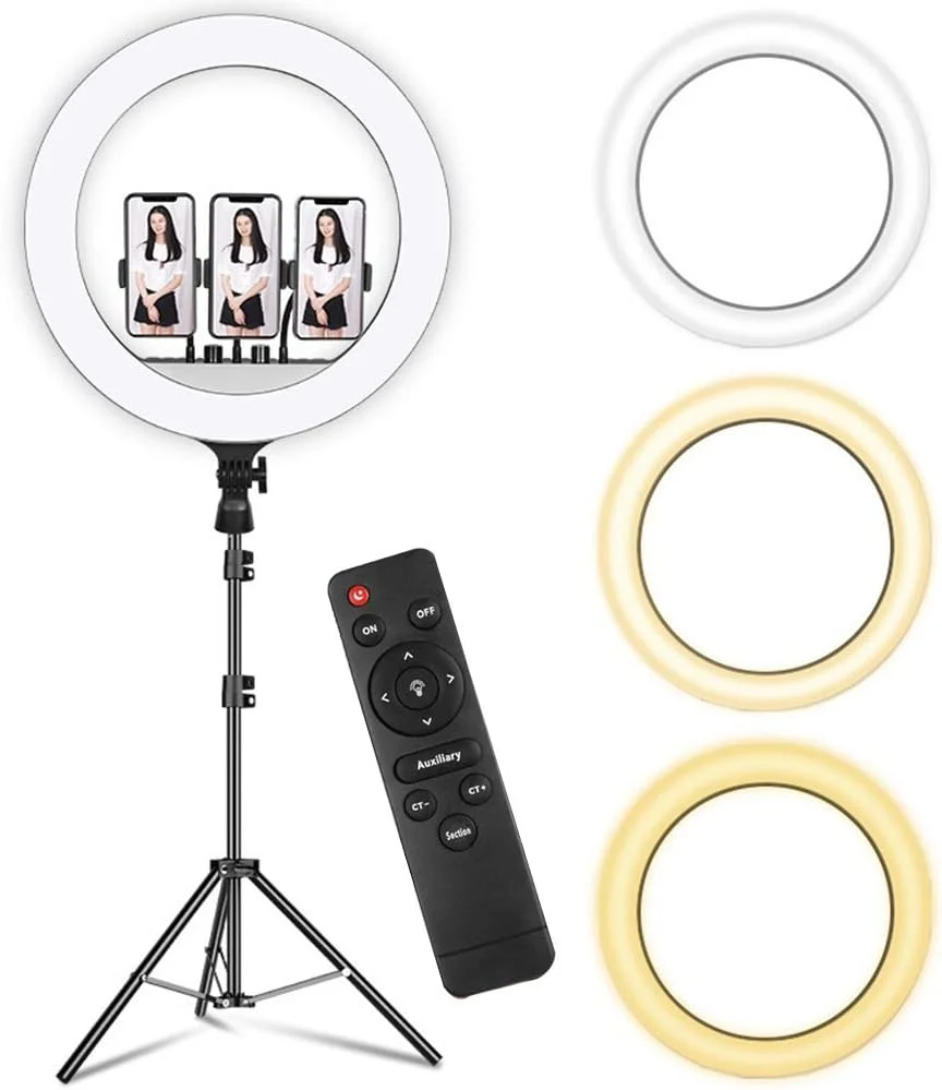 نور حلقه ای ال ای دی SHYYL، نور پرکننده 18 اینچی (همراه با سه پایه)، کنترل از راه دور با کم نور شدن پیوسته، برای ویدیوهای یوتیوب، سلفی، آرایش، پخش زنده، ولاگ، دوربین، عکاسی نور حلقه ای ال ای دی SHYYL، نور پرکننده 18 اینچی (همراه با سه پایه)، کنترل از راه دور با کم نور شدن پیوسته، برای ویدیوهای یوتیوب، سلفی، آرایش، پخش زنده، ولاگ، دوربین، عکاسی