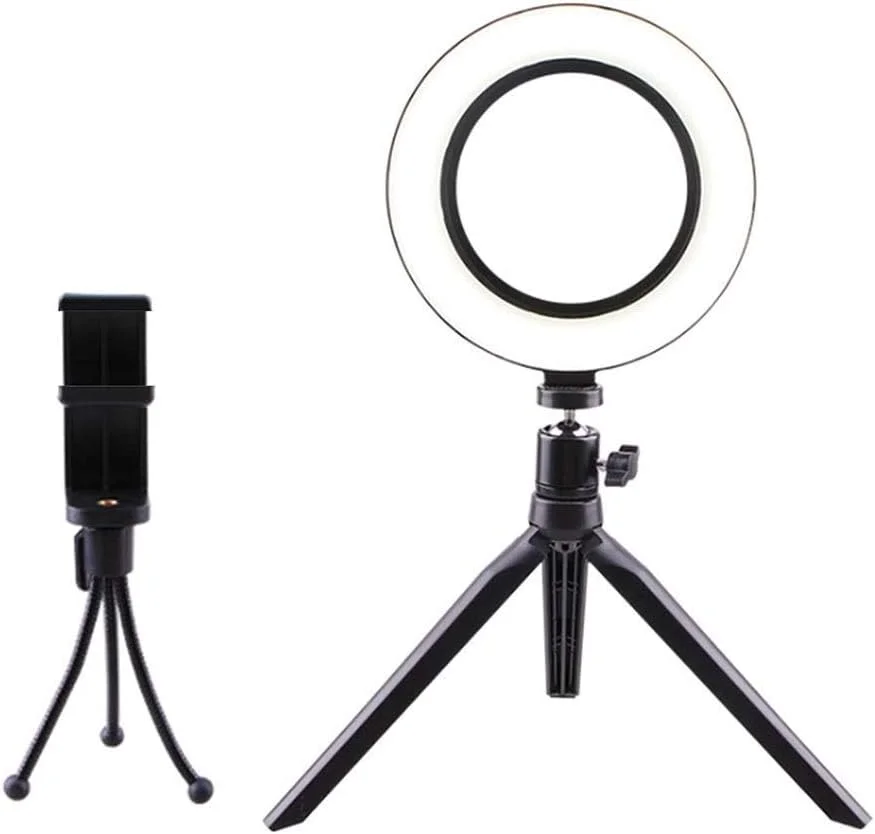 نور حلقه ای 6/8 اینچی برای عکاسی زنده، فلاش LED دوربین موبایل، نور قابل تنظیم برای فیلمبرداری روی دوربین با سه پایه و پایه مستقل تلفن همراه (رنگ: مشکی، اندازه: 16 سانتی متر)